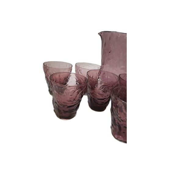 Vintage Amethyst Crinkle Pitcher Cocktail Set by Morgantown Glass, 12 Pc Set - Picture 5 of 9